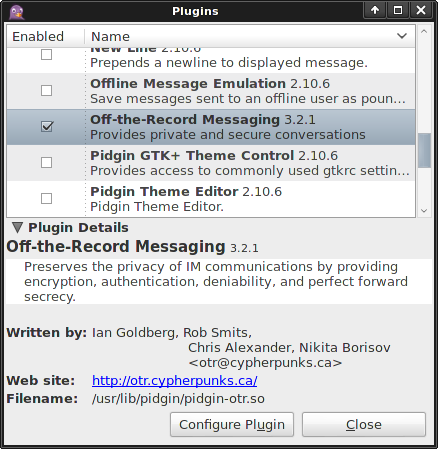 pidgin otr plugin